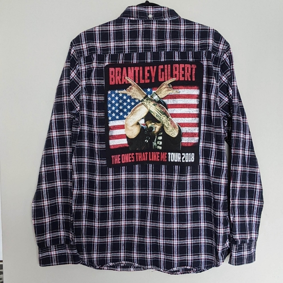 Brantley Gilbert Music Artist Band Country Custom Flannel Button Down Shirt Sz L - Picture 2 of 7
